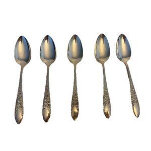 National Silver Co Silverplate ROSE AND LEAF 6” Teaspoons Set Of 5